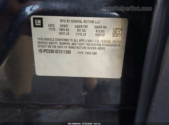 1G1PC5SG1G7211389 2016 CHEVROLET CRUZE Black Engine compartment view