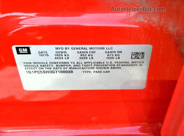 1G1PC5SH0G7188938 2016 CHEVROLET CRUZE Red Engine compartment view