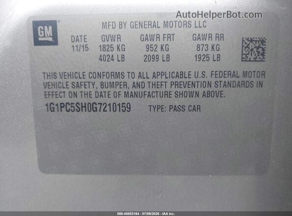 1G1PC5SH0G7210159 2016 CHEVROLET CRUZE Silver Вид підкапотного простору