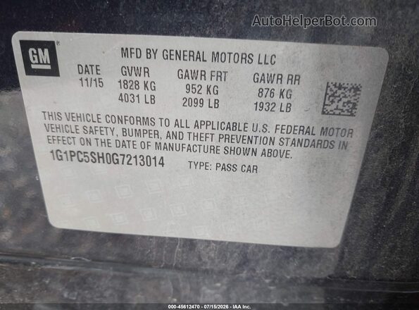 1G1PC5SH0G7213014 2016 CHEVROLET CRUZE Blue Շարժիչի բաժամունքի տեսք