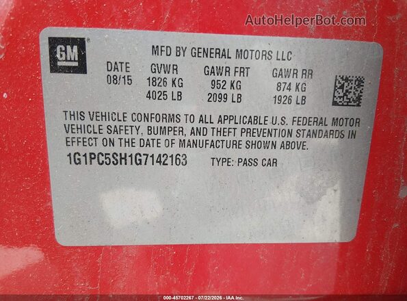 1G1PC5SH1G7142163 2016 CHEVROLET CRUZE Red Շարժիչի բաժամունքի տեսք