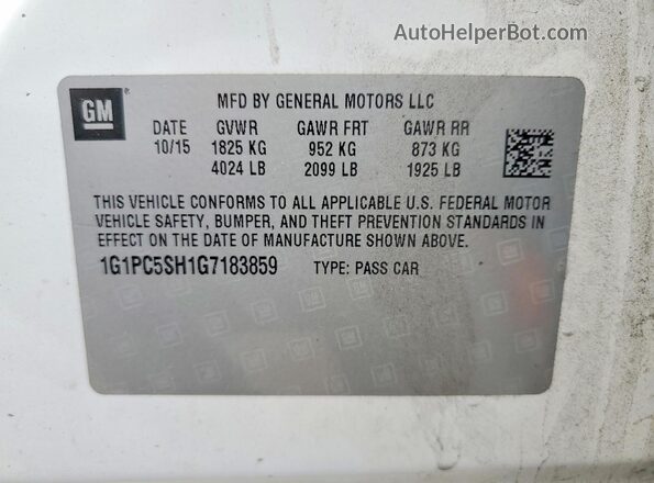 1G1PC5SH1G7183859 2016 CHEVROLET CRUZE White VIN կոդի պիտակի տեսք