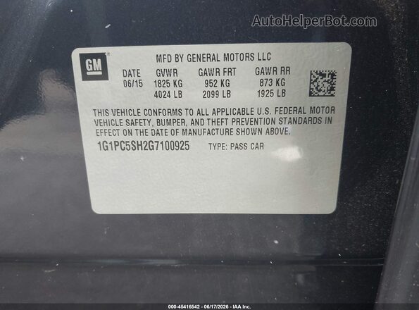 1G1PC5SH2G7100925 2016 CHEVROLET CRUZE Dark Blue Vista del compartimento del motor