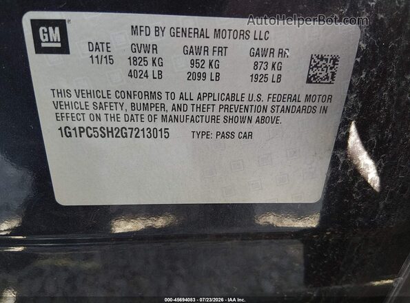 1G1PC5SH2G7213015 2016 CHEVROLET CRUZE Blue ძრავის განყოფილების ხედი