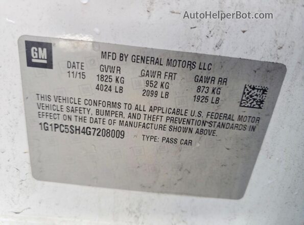 1G1PC5SH4G7208009 2016 CHEVROLET CRUZE White Շարժիչի բաժամունքի տեսք