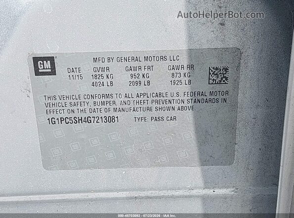 1G1PC5SH4G7213081 2016 CHEVROLET CRUZE Silver Շարժիչի բաժամունքի տեսք