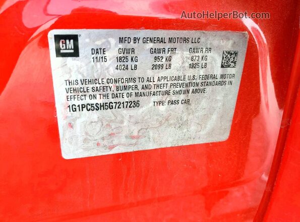 1G1PC5SH5G7217236 2016 CHEVROLET CRUZE Красный Вид подкапотного пространства