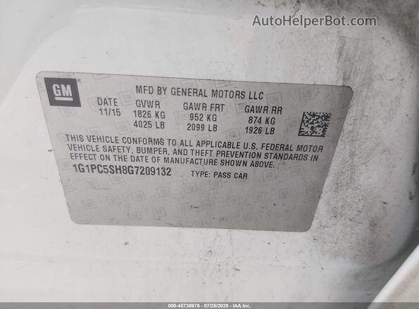 1G1PC5SH8G7209132 2016 CHEVROLET CRUZE White ძრავის განყოფილების ხედი