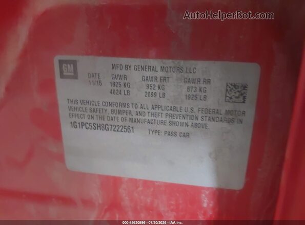 1G1PC5SH8G7222561 2016 CHEVROLET CRUZE Red Շարժիչի բաժամունքի տեսք