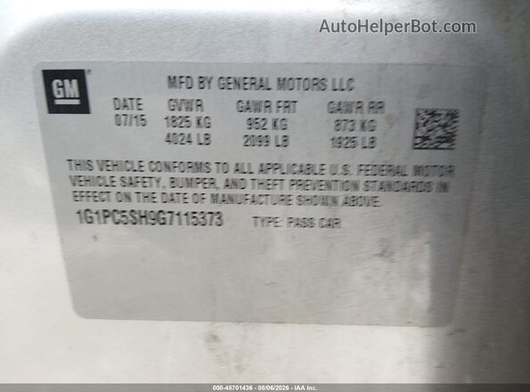 1G1PC5SH9G7115373 2016 CHEVROLET CRUZE Silver Vista del compartimento del motor