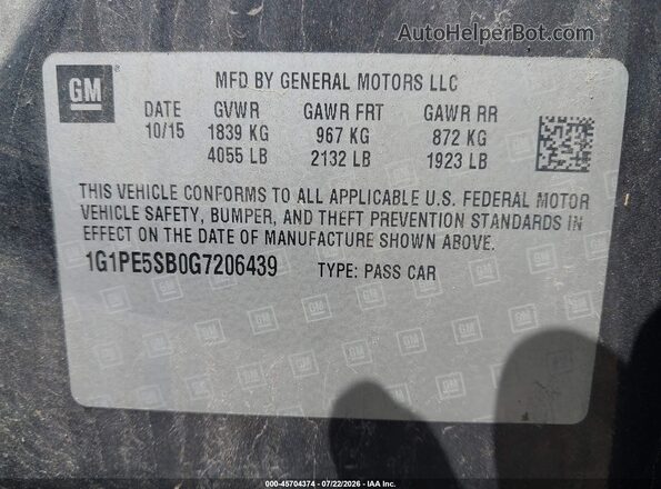 1G1PE5SB0G7206439 2016 CHEVROLET CRUZE Gray Vista del compartimento del motor