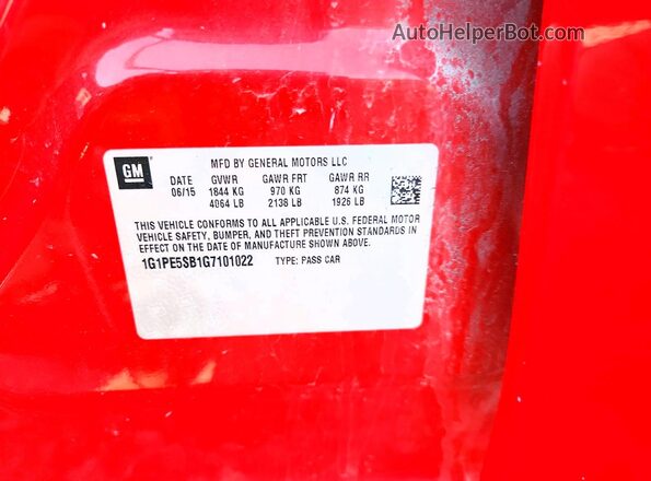 1G1PE5SB1G7101022 2016 CHEVROLET CRUZE Красный Вид подкапотного пространства
