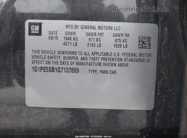 1G1PE5SB1G7137809 2016 CHEVROLET CRUZE Gray Engine compartment view