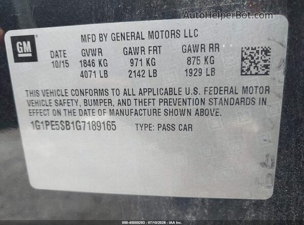 1G1PE5SB1G7189165 2016 CHEVROLET CRUZE Черный Вид подкапотного пространства