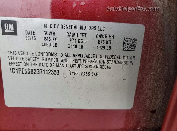 1G1PE5SB2G7112353 2016 CHEVROLET CRUZE Красный Вид наклейки с VIN-кодом