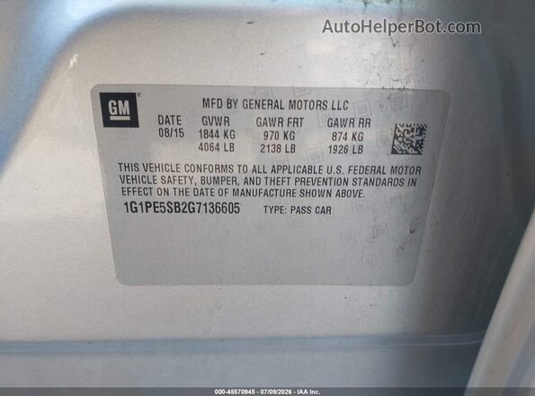 1G1PE5SB2G7136605 2016 CHEVROLET CRUZE Silver ძრავის განყოფილების ხედი