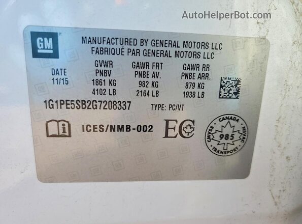 1G1PE5SB2G7208337 2016 CHEVROLET CRUZE White Widok komory silnika