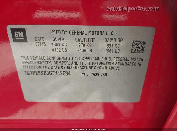 1G1PE5SB3G7112684 2016 CHEVROLET CRUZE Red Вид підкапотного простору