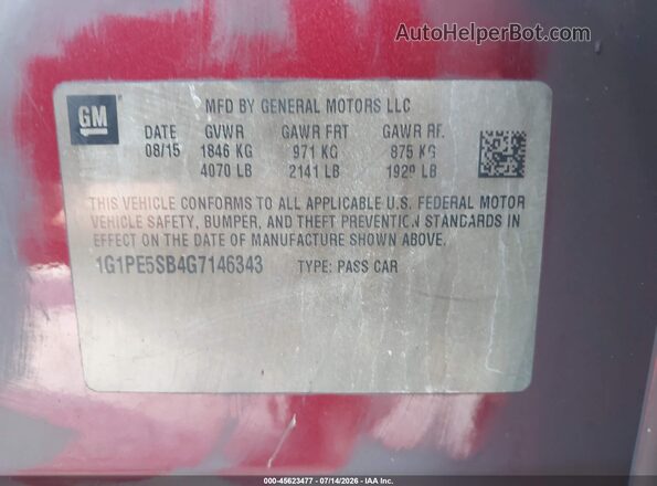1G1PE5SB4G7146343 2016 CHEVROLET CRUZE Burgundy Vista del compartimento del motor