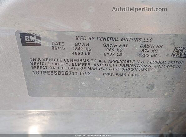 1G1PE5SB5G7110693 2016 CHEVROLET CRUZE Серебряный Вид подкапотного пространства