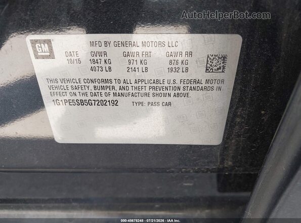 1G1PE5SB5G7202192 2016 CHEVROLET CRUZE Черный Вид подкапотного пространства