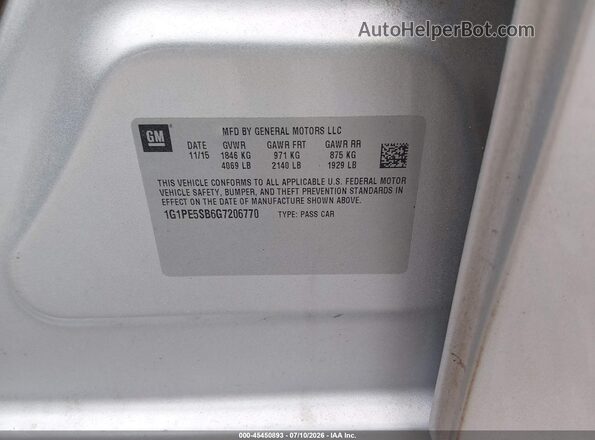 1G1PE5SB6G7206770 2016 CHEVROLET CRUZE Silver Engine compartment view