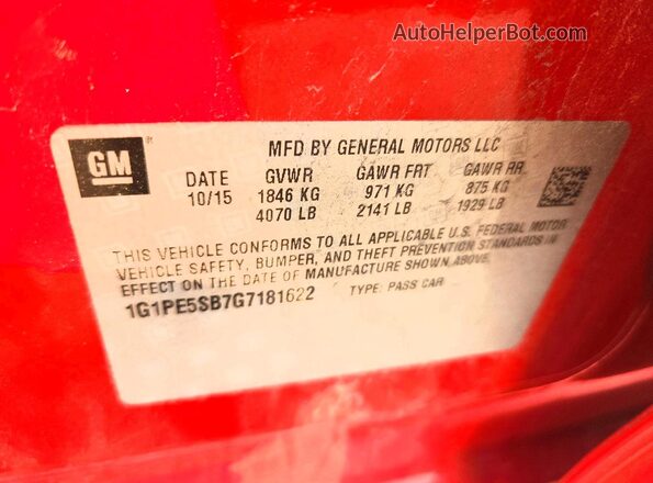 1G1PE5SB7G7181622 2016 CHEVROLET CRUZE Red Вид підкапотного простору
