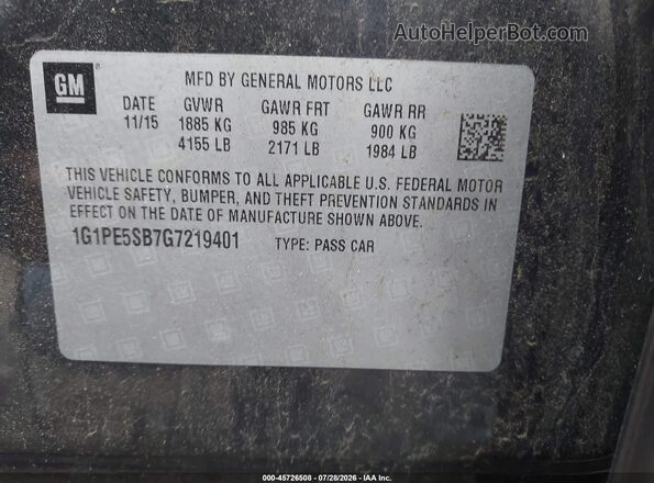 1G1PE5SB7G7219401 2016 CHEVROLET CRUZE Black Engine compartment view