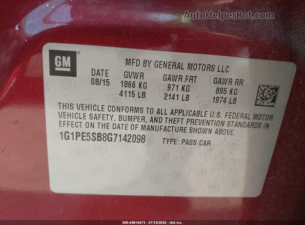 1G1PE5SB8G7142098 2016 CHEVROLET CRUZE Red ძრავის განყოფილების ხედი