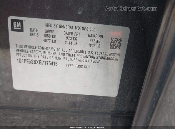 1G1PE5SBXG7176415 2016 CHEVROLET CRUZE Gray ძრავის განყოფილების ხედი