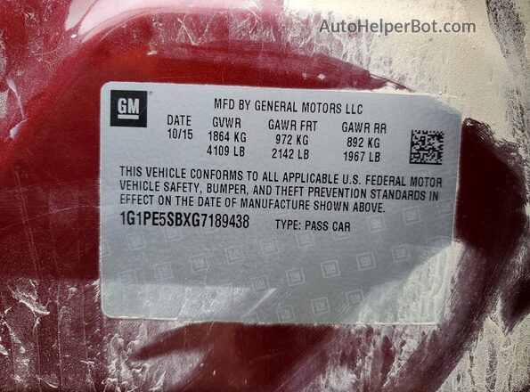 1G1PE5SBXG7189438 2016 CHEVROLET CRUZE Red Շարժիչի բաժամունքի տեսք