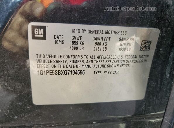 1G1PE5SBXG7194686 2016 CHEVROLET CRUZE Black Widok naklejki z numerem VIN