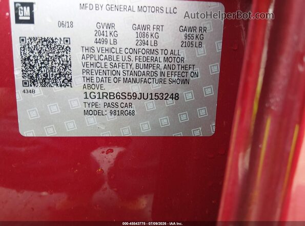 1G1RB6S59JU153248 2018 CHEVROLET VOLT Red ძრავის განყოფილების ხედი