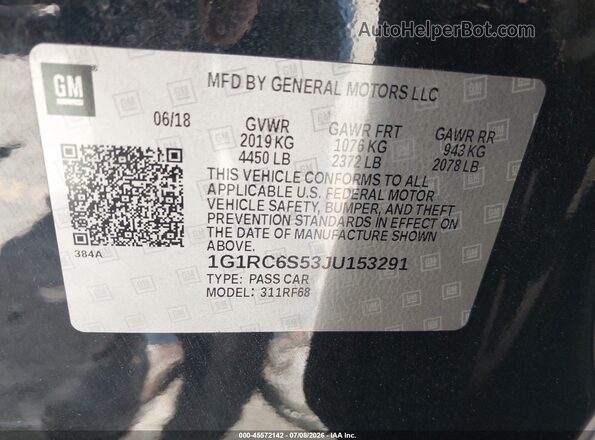 1G1RC6S53JU153291 2018 CHEVROLET VOLT Black Vista del compartimento del motor
