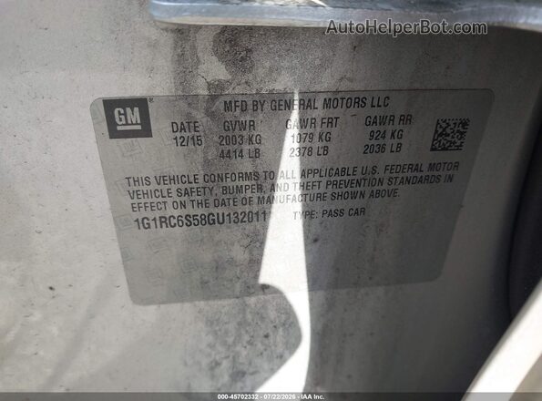1G1RC6S58GU132011 2016 CHEVROLET VOLT Silver Вид підкапотного простору