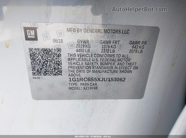 1G1RC6S5XJU153062 2018 CHEVROLET VOLT White ძრავის განყოფილების ხედი