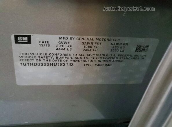 1G1RD6S52HU182143 2017 CHEVROLET VOLT Silver Вид підкапотного простору