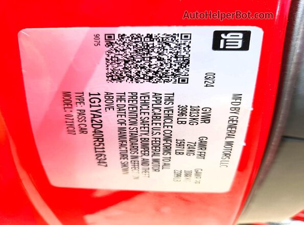 1G1YA2D40R5116347 2024 CHEVROLET CORVETTE Red Вид підкапотного простору