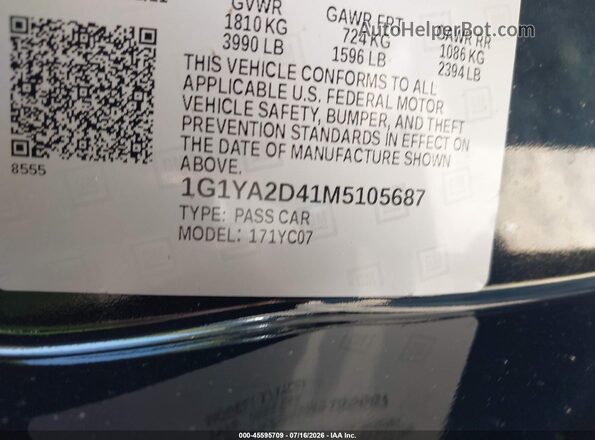 1G1YA2D41M5105687 2021 CHEVROLET CORVETTE Black წინა ხედი