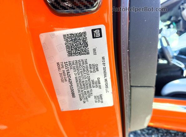 1G1YA2D42P5100860 2023 CHEVROLET CORVETTE Оранжевый Вид наклейки с VIN-кодом
