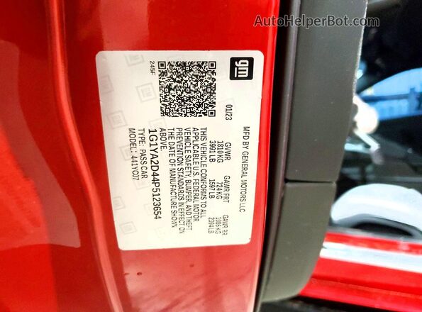 1G1YA2D44P5123654 2023 CHEVROLET CORVETTE Red VIN կոդի պիտակի տեսք