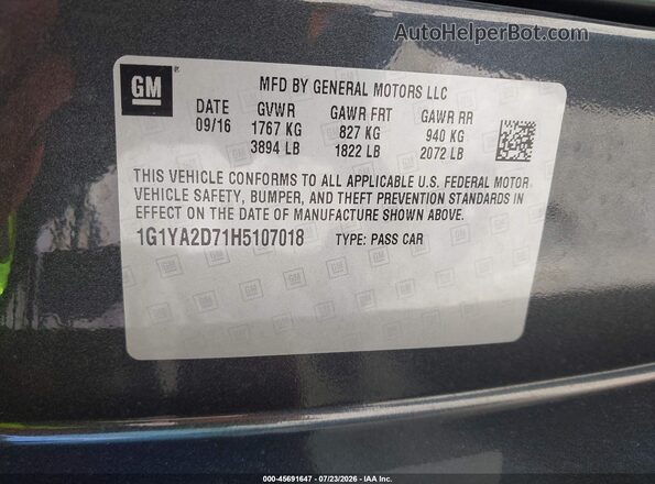 1G1YA2D71H5107018 2017 CHEVROLET CORVETTE Gray Vista del compartimento del motor