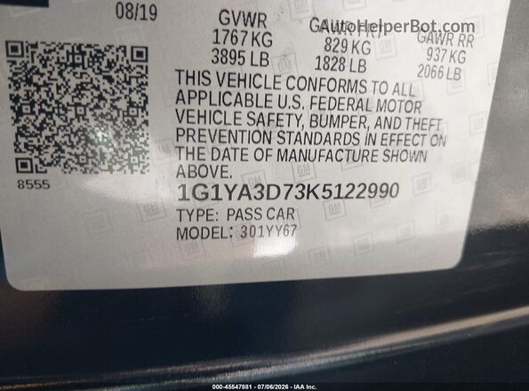 1G1YA3D73K5122990 2019 CHEVROLET CORVETTE Black Vista del compartimento del motor