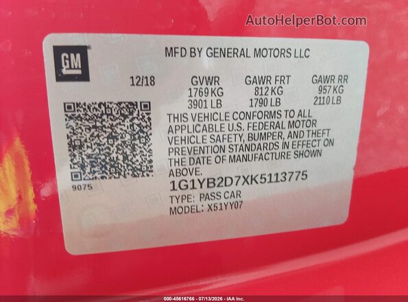 1G1YB2D7XK5113775 2019 CHEVROLET CORVETTE Red Vista del compartimento del motor
