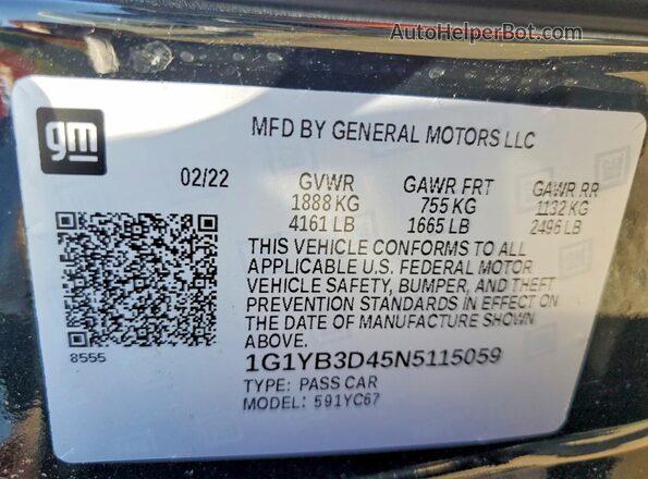 1G1YB3D45N5115059 2022 CHEVROLET CORVETTE Black Vista del compartimento del motor