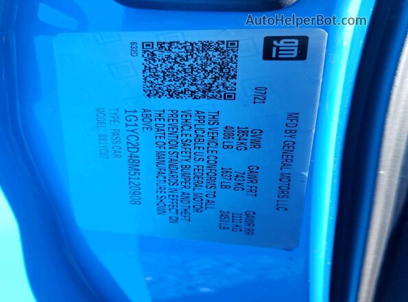 1G1YC2D48M5120908 2021 CHEVROLET CORVETTE Blue Engine compartment view
