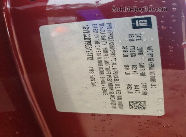 1G1YC2D79G5124772 2016 CHEVROLET CORVETTE Burgundy VIN կոդի պիտակի տեսք