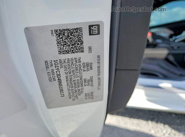 1G1YC3D49N5100173 2022 CHEVROLET CORVETTE Белый Вид подкапотного пространства