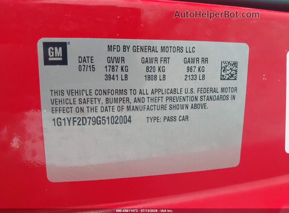 1G1YF2D79G5102004 2016 CHEVROLET CORVETTE Red Vista del compartimento del motor