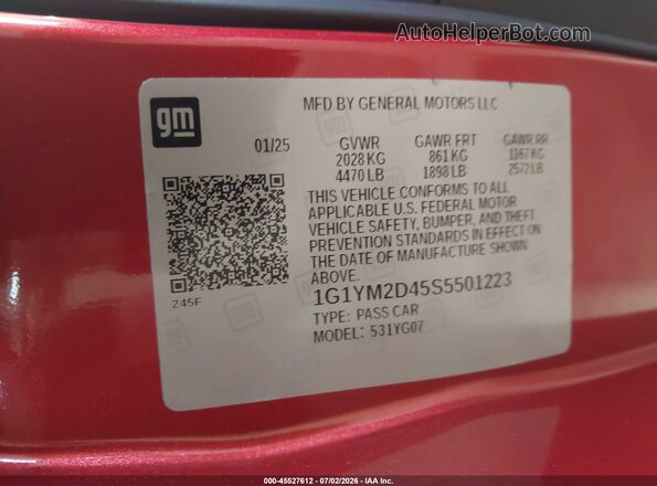 1G1YM2D45S5501223 2025 CHEVROLET CORVETTE Red Vista del compartimento del motor